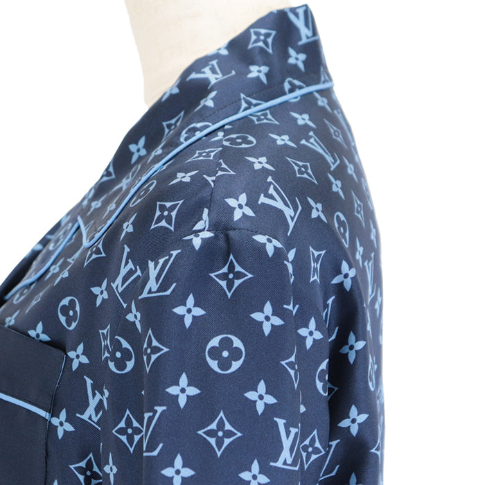 LOUIS VUITTON Long sleeve shirt 100% silk Navy, Light Blue RW222W PR0 FNBL50 Women 36 Used Authentic