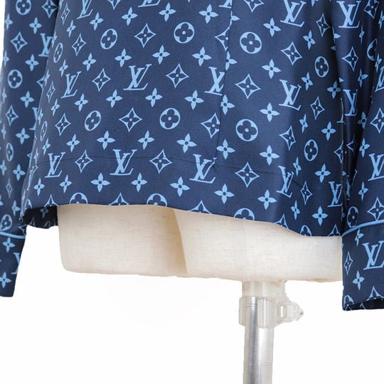 LOUIS VUITTON Long sleeve shirt 100% silk Navy, Light Blue RW222W PR0 FNBL50 Women 36 Used Authentic