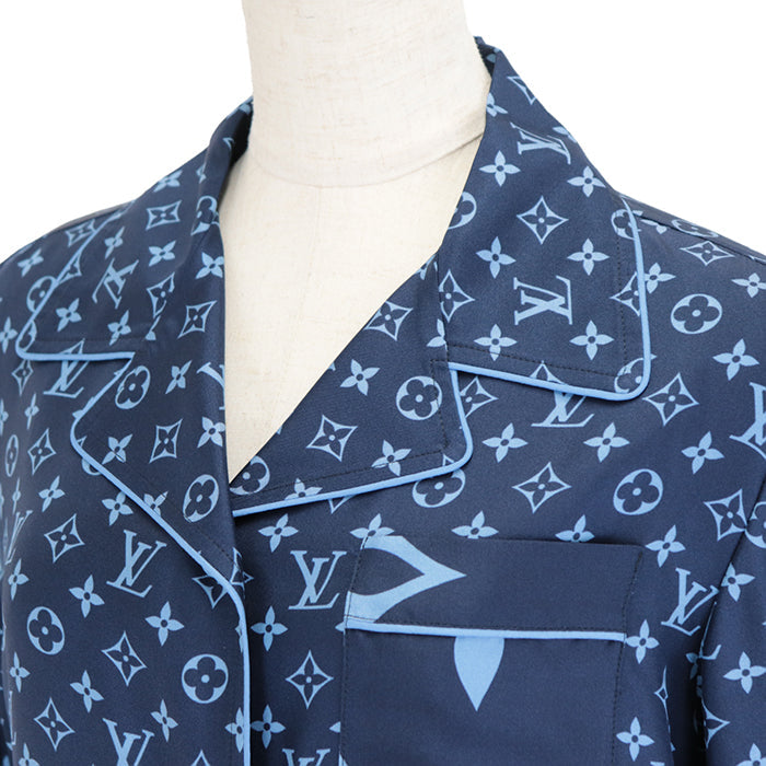 LOUIS VUITTON Long sleeve shirt 100% silk Navy, Light Blue RW222W PR0 FNBL50 Women 36 Used Authentic