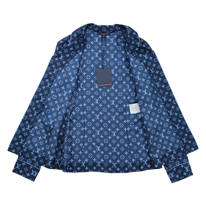 LOUIS VUITTON Long sleeve shirt 100% silk Navy, Light Blue RW222W PR0 FNBL50 Women 36 Used Authentic