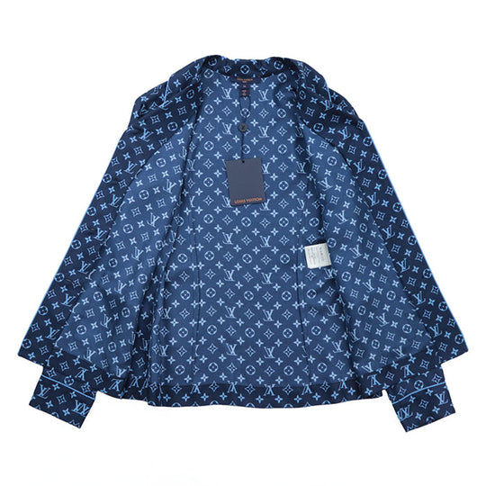 LOUIS VUITTON Long sleeve shirt 100% silk Navy, Light Blue RW222W PR0 FNBL50 Women 36 Used Authentic