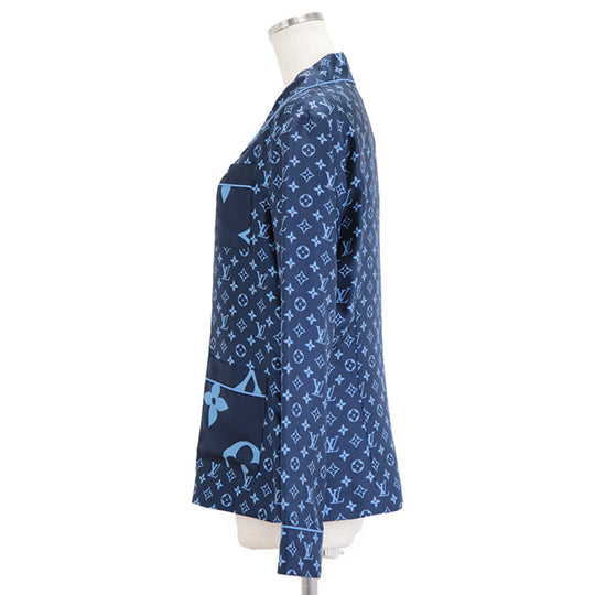 LOUIS VUITTON Long sleeve shirt 100% silk Navy, Light Blue RW222W PR0 FNBL50 Women 36 Used Authentic