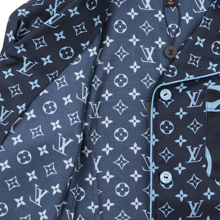 LOUIS VUITTON Long sleeve shirt 100% silk Navy, Light Blue RW222W PR0 FNBL50 Women 36 Used Authentic