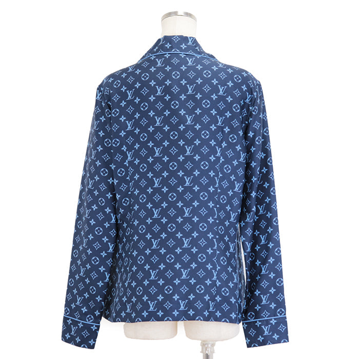 LOUIS VUITTON Long sleeve shirt 100% silk Navy, Light Blue RW222W PR0 FNBL50 Women 36 Used Authentic