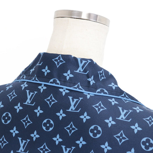 LOUIS VUITTON Long sleeve shirt 100% silk Navy, Light Blue RW222W PR0 FNBL50 Women 36 Used Authentic