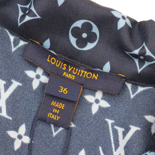 LOUIS VUITTON Long sleeve shirt 100% silk Navy, Light Blue RW222W PR0 FNBL50 Women 36 Used Authentic
