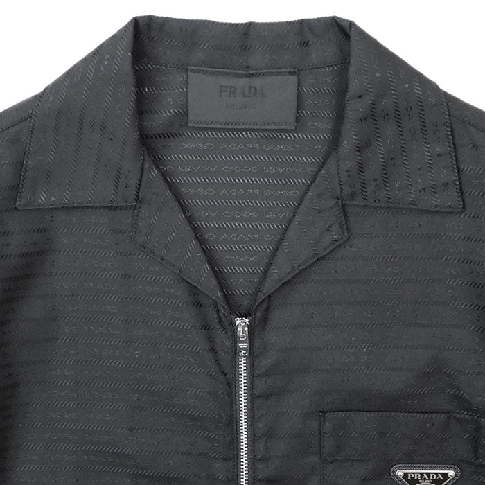 PRADA Short sleeve shirt SC620 S222 11FC 100% recycled polyamide [Leather part] 100% calf leather black mens M Used Authentic