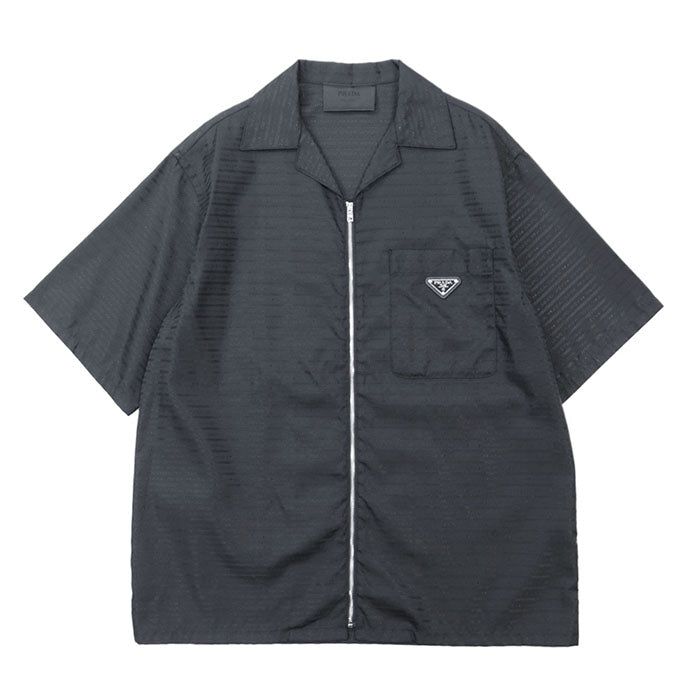 PRADA Short sleeve shirt SC620 S222 11FC 100% recycled polyamide [Leather part] 100% calf leather black mens M Used Authentic