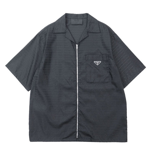 PRADA Short sleeve shirt SC620 S222 11FC 100% recycled polyamide [Leather part] 100% calf leather black mens M Used Authentic