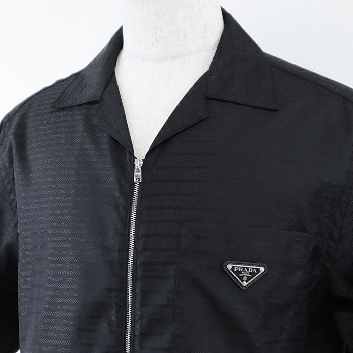 PRADA Short sleeve shirt SC620 S222 11FC 100% recycled polyamide [Leather part] 100% calf leather black mens M Used Authentic