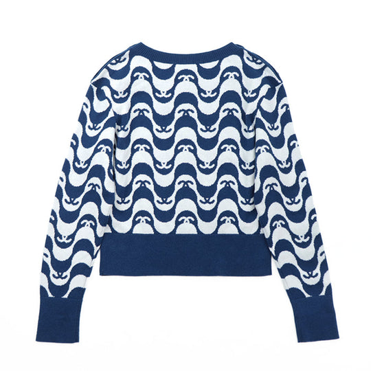 CHANEL sweater Cashmere 100% Blue white P70436 Virginie Viard period Women 40 Used Authentic