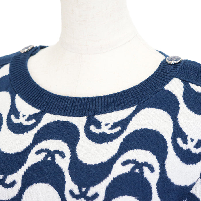 CHANEL sweater Cashmere 100% Blue white P70436 Virginie Viard period Women 40 Used Authentic
