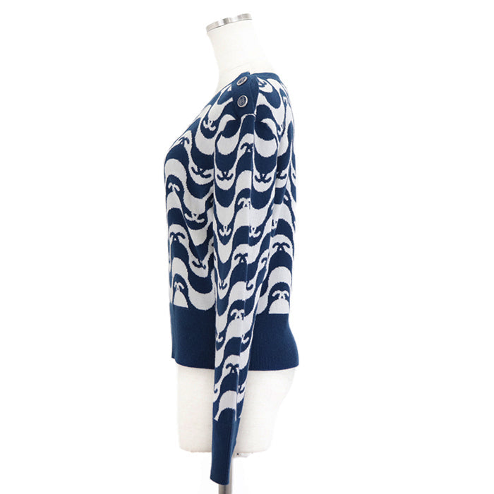 CHANEL sweater Cashmere 100% Blue white P70436 Virginie Viard period Women 40 Used Authentic