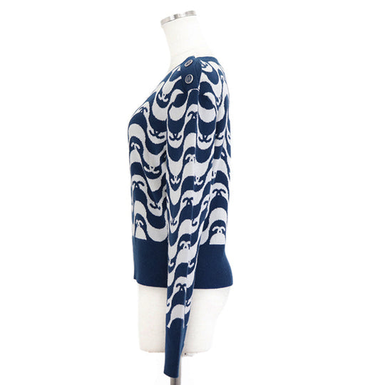 CHANEL sweater Cashmere 100% Blue white P70436 Virginie Viard period Women 40 Used Authentic