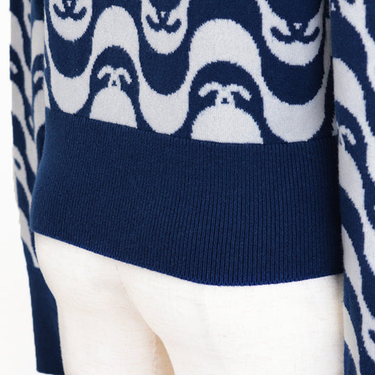 CHANEL sweater Cashmere 100% Blue white P70436 Virginie Viard period Women 40 Used Authentic