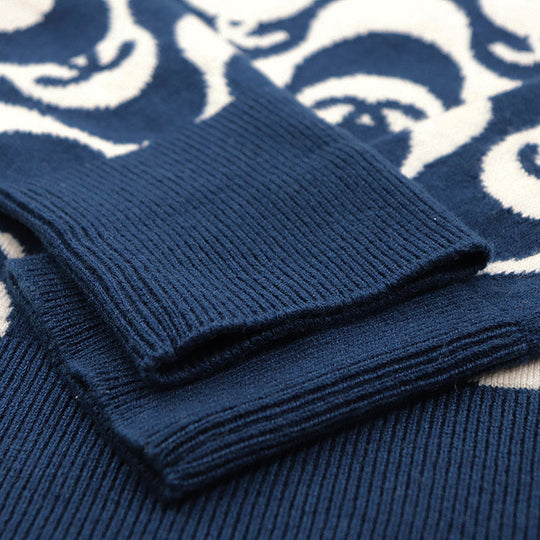 CHANEL sweater Cashmere 100% Blue white P70436 Virginie Viard period Women 40 Used Authentic
