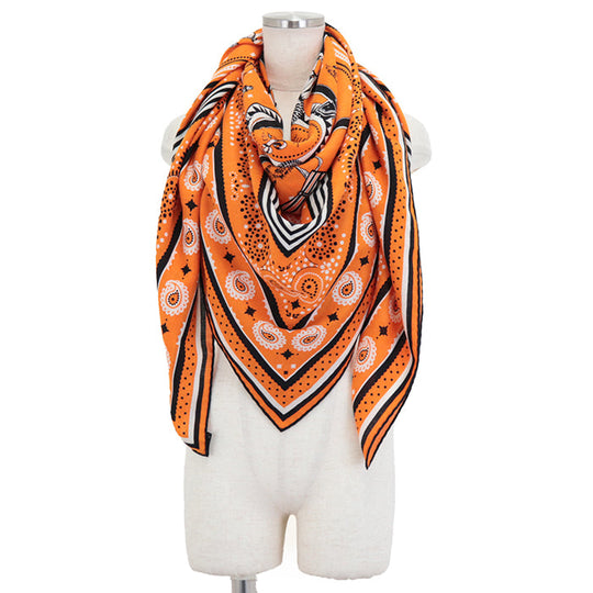 HERMES scarf 70% cashmere, 30% silk Orange black white Couvertures et Tenues de Jour Bandana Women Used Authentic