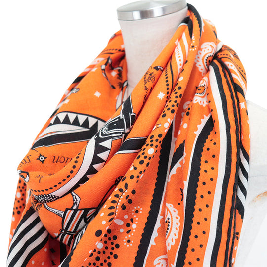 HERMES scarf 70% cashmere, 30% silk Orange black white Couvertures et Tenues de Jour Bandana Women Used Authentic