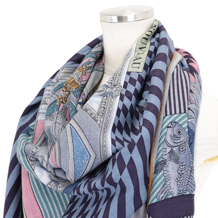 HERMES scarf 70% cashmere, 30% silk multicolor Carrjean GRAND THEATER NOUVE Grand Theater Nouveau Women Used Authentic