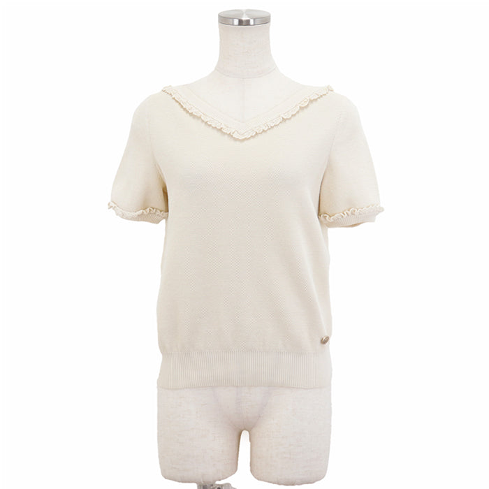 CHANEL Cut cotton 100% Ivory P53691 Women 36 Used Authentic
