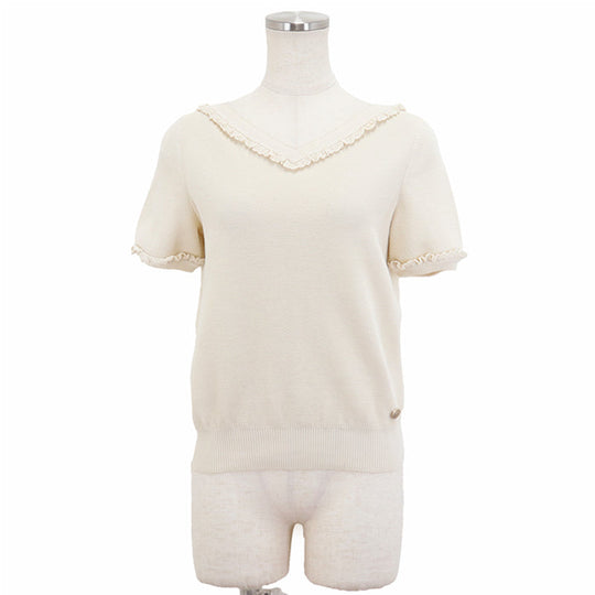 CHANEL Cut cotton 100% Ivory P53691 Women 36 Used Authentic