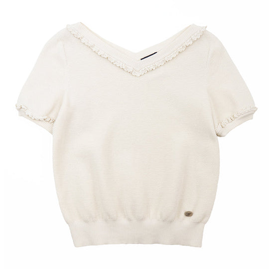 CHANEL Cut cotton 100% Ivory P53691 Women 36 Used Authentic