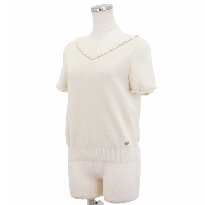 CHANEL Cut cotton 100% Ivory P53691 Women 36 Used Authentic