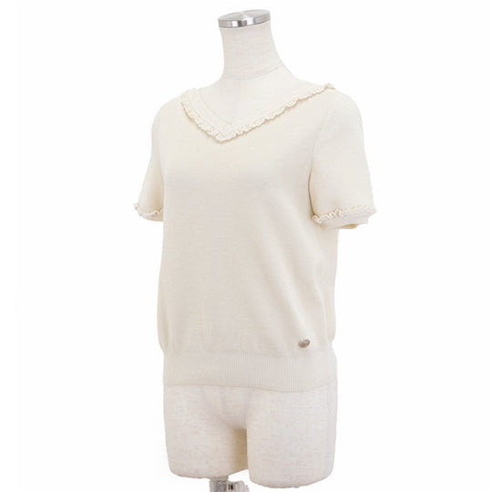 CHANEL Cut cotton 100% Ivory P53691 Women 36 Used Authentic