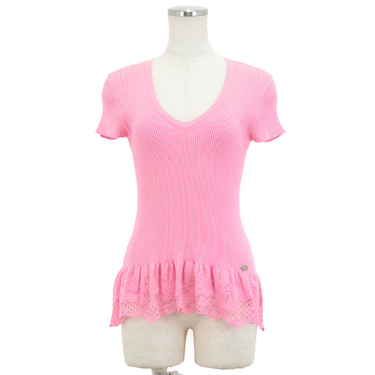 CHANEL knit 80% cotton, 20% nylon pink P28461 Women 38 Used Authentic