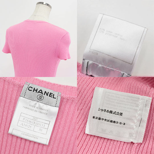 CHANEL knit 80% cotton, 20% nylon pink P28461 Women 38 Used Authentic