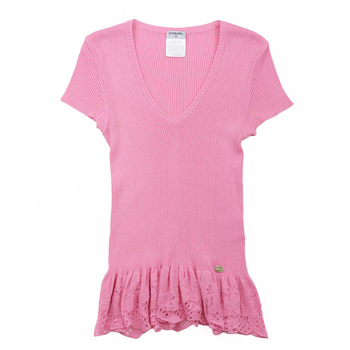 CHANEL knit 80% cotton, 20% nylon pink P28461 Women 38 Used Authentic