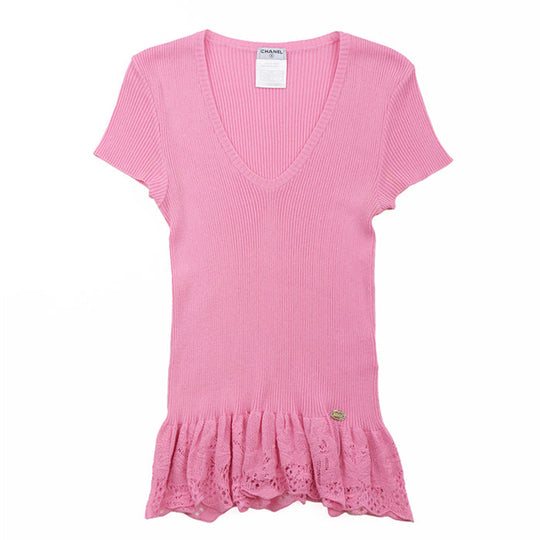CHANEL knit 80% cotton, 20% nylon pink P28461 Women 38 Used Authentic
