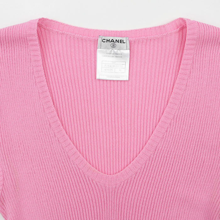 CHANEL knit 80% cotton, 20% nylon pink P28461 Women 38 Used Authentic