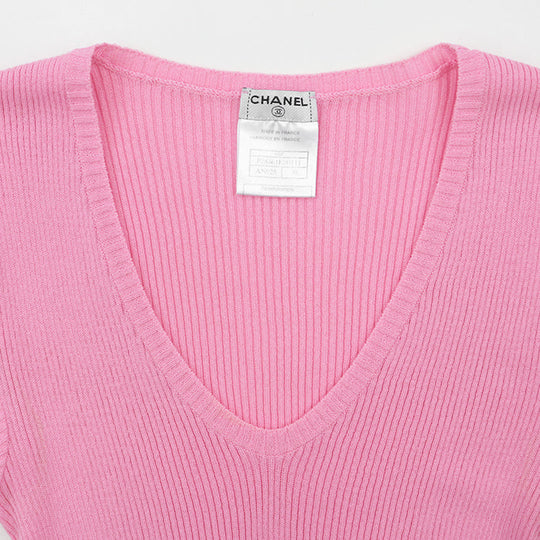 CHANEL knit 80% cotton, 20% nylon pink P28461 Women 38 Used Authentic