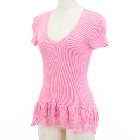 CHANEL knit 80% cotton, 20% nylon pink P28461 Women 38 Used Authentic