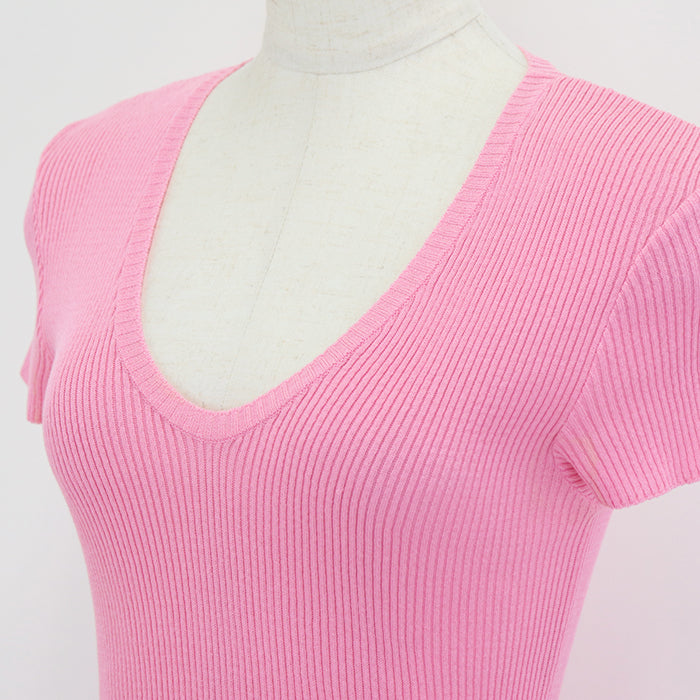 CHANEL knit 80% cotton, 20% nylon pink P28461 Women 38 Used Authentic
