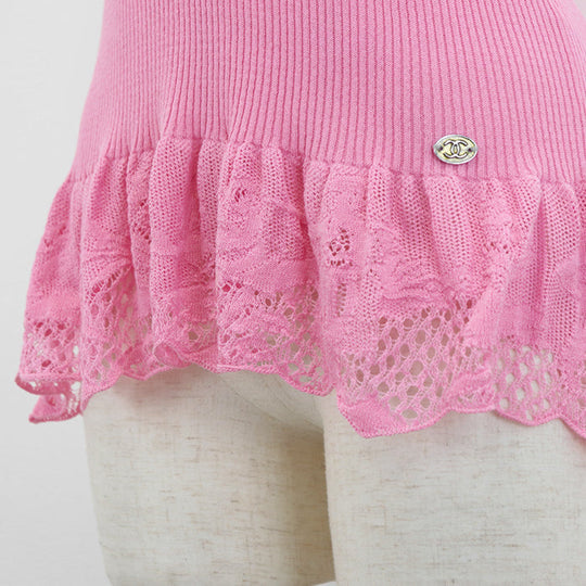 CHANEL knit 80% cotton, 20% nylon pink P28461 Women 38 Used Authentic