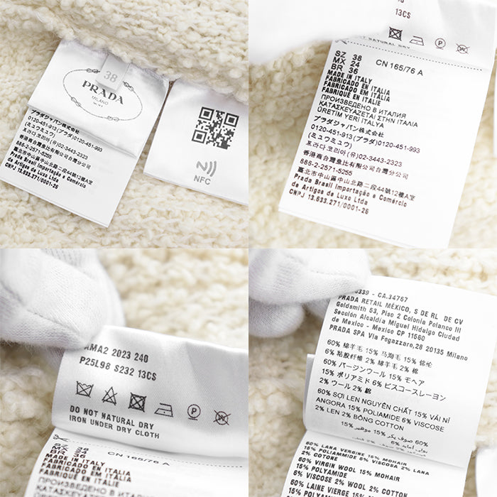 PRADA knit 60% virgin wool, 15% mohair, material: 2% cotton Ivory P25L98 S232 13CS Women 38 Used Authentic