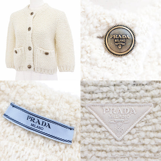 PRADA knit 60% virgin wool, 15% mohair, material: 2% cotton Ivory P25L98 S232 13CS Women 38 Used Authentic
