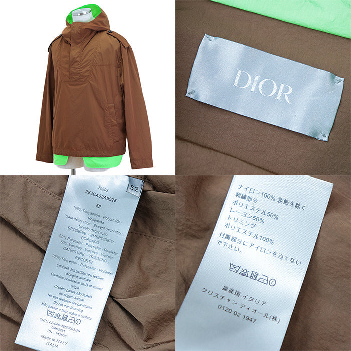 Dior Blouson 100% nylon, embroidery: 50% polyester, 50% rayon; trimming: 100% polyester Brown Neon Green 283C402A5525 mens 52 Used Authentic