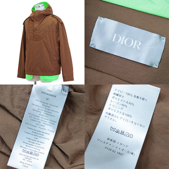 Dior Blouson 100% nylon, embroidery: 50% polyester, 50% rayon; trimming: 100% polyester Brown Neon Green 283C402A5525 mens 52 Used Authentic