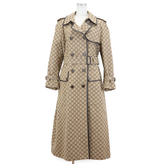 GUCCI coat [Outer material] 71% cotton, 29% polyester [Lining] 100% rayon [Leather part] Sheepskin Beige, Brown 648997 Z8AMP Women 38 Used Authentic