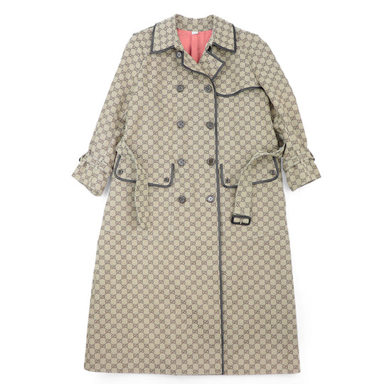 GUCCI coat [Outer material] 71% cotton, 29% polyester [Lining] 100% rayon [Leather part] Sheepskin Beige, Brown 648997 Z8AMP Women 38 Used Authentic