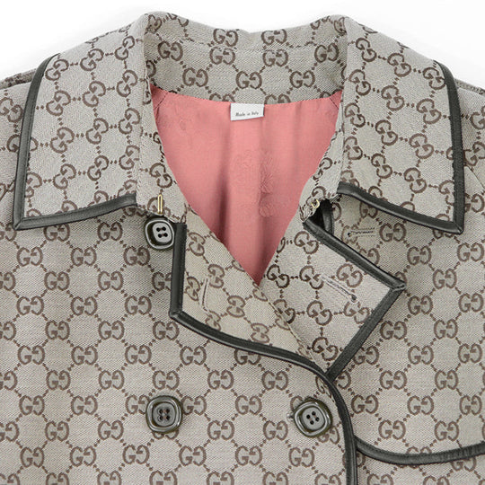 GUCCI coat [Outer material] 71% cotton, 29% polyester [Lining] 100% rayon [Leather part] Sheepskin Beige, Brown 648997 Z8AMP Women 38 Used Authentic