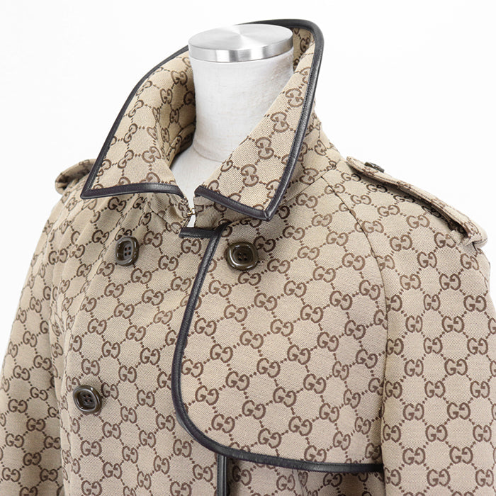 GUCCI coat [Outer material] 71% cotton, 29% polyester [Lining] 100% rayon [Leather part] Sheepskin Beige, Brown 648997 Z8AMP Women 38 Used Authentic