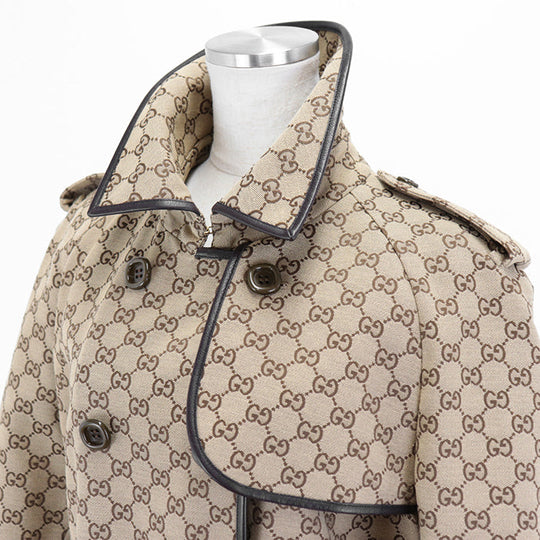 GUCCI coat [Outer material] 71% cotton, 29% polyester [Lining] 100% rayon [Leather part] Sheepskin Beige, Brown 648997 Z8AMP Women 38 Used Authentic