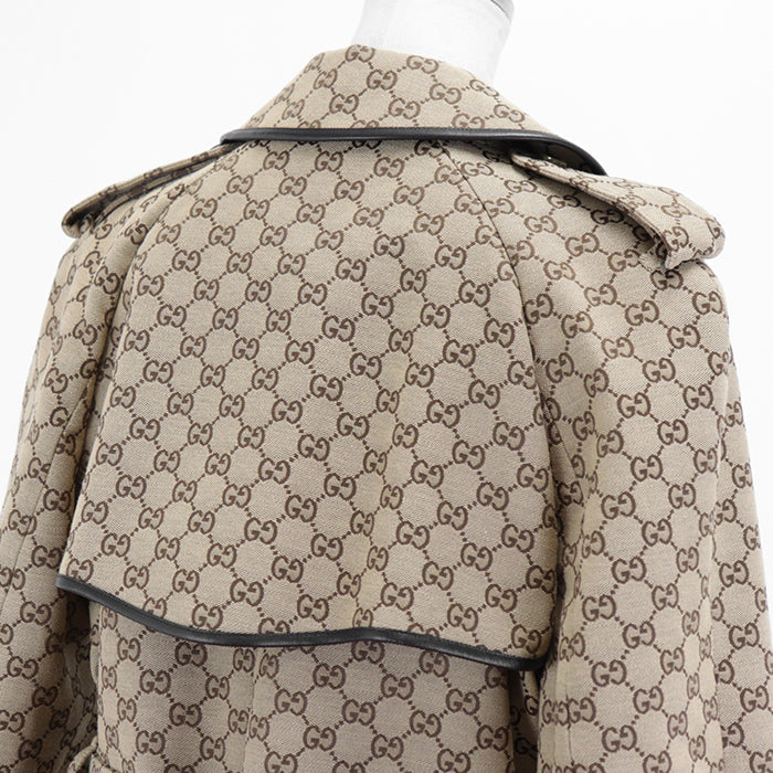 GUCCI coat [Outer material] 71% cotton, 29% polyester [Lining] 100% rayon [Leather part] Sheepskin Beige, Brown 648997 Z8AMP Women 38 Used Authentic