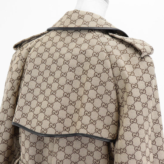 GUCCI coat [Outer material] 71% cotton, 29% polyester [Lining] 100% rayon [Leather part] Sheepskin Beige, Brown 648997 Z8AMP Women 38 Used Authentic