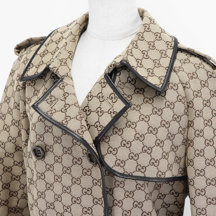 GUCCI coat [Outer material] 71% cotton, 29% polyester [Lining] 100% rayon [Leather part] Sheepskin Beige, Brown 648997 Z8AMP Women 38 Used Authentic