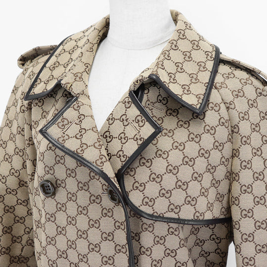 GUCCI coat [Outer material] 71% cotton, 29% polyester [Lining] 100% rayon [Leather part] Sheepskin Beige, Brown 648997 Z8AMP Women 38 Used Authentic